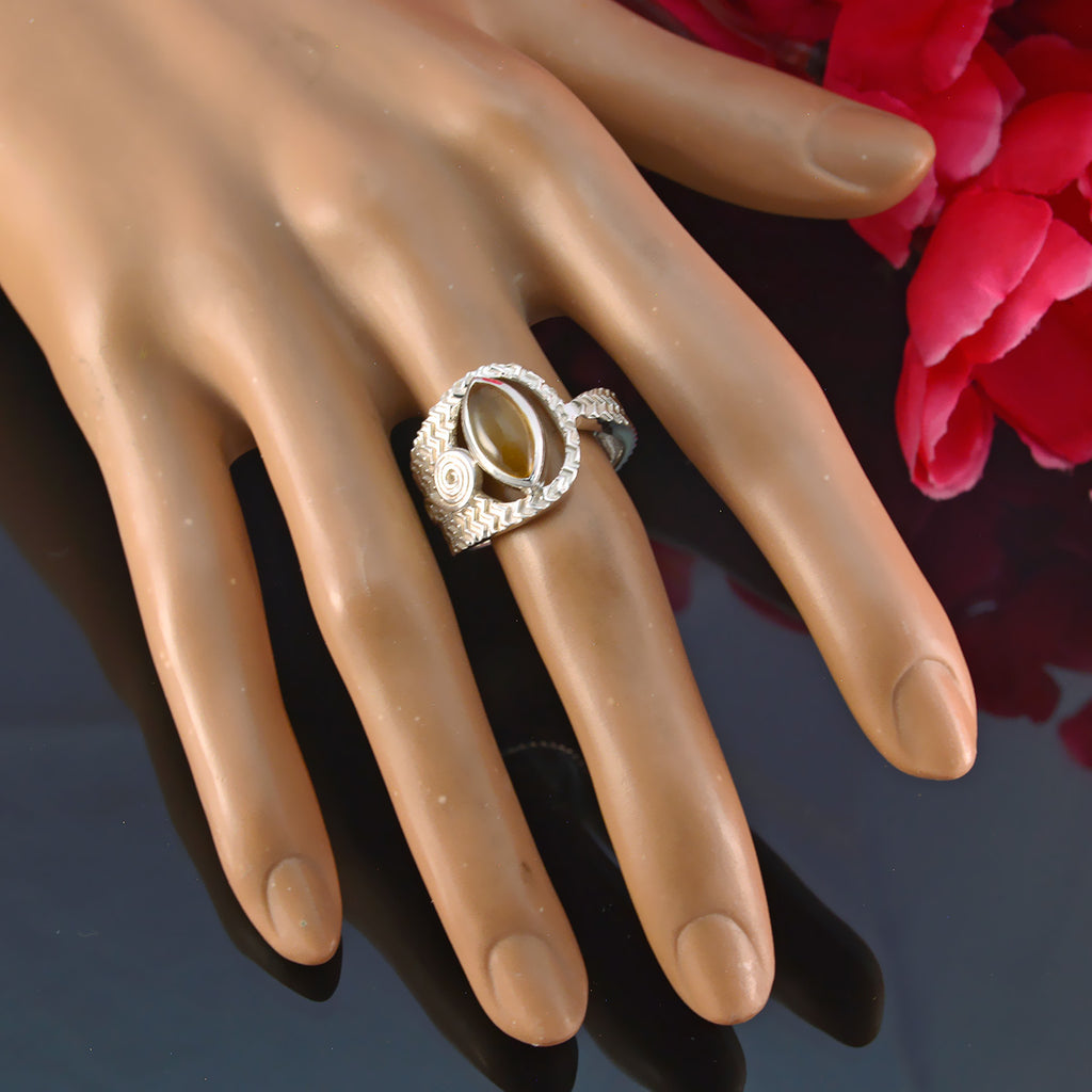 Citrine Solitaire Russian 925 Sterling Silver Yellow Gemstone Eye catching Art Deco Ring Jewelry