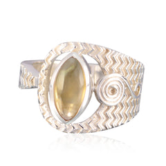 Citrine Solitaire Russian 925 Sterling Silver Yellow Gemstone Eye catching Art Deco Ring Jewelry