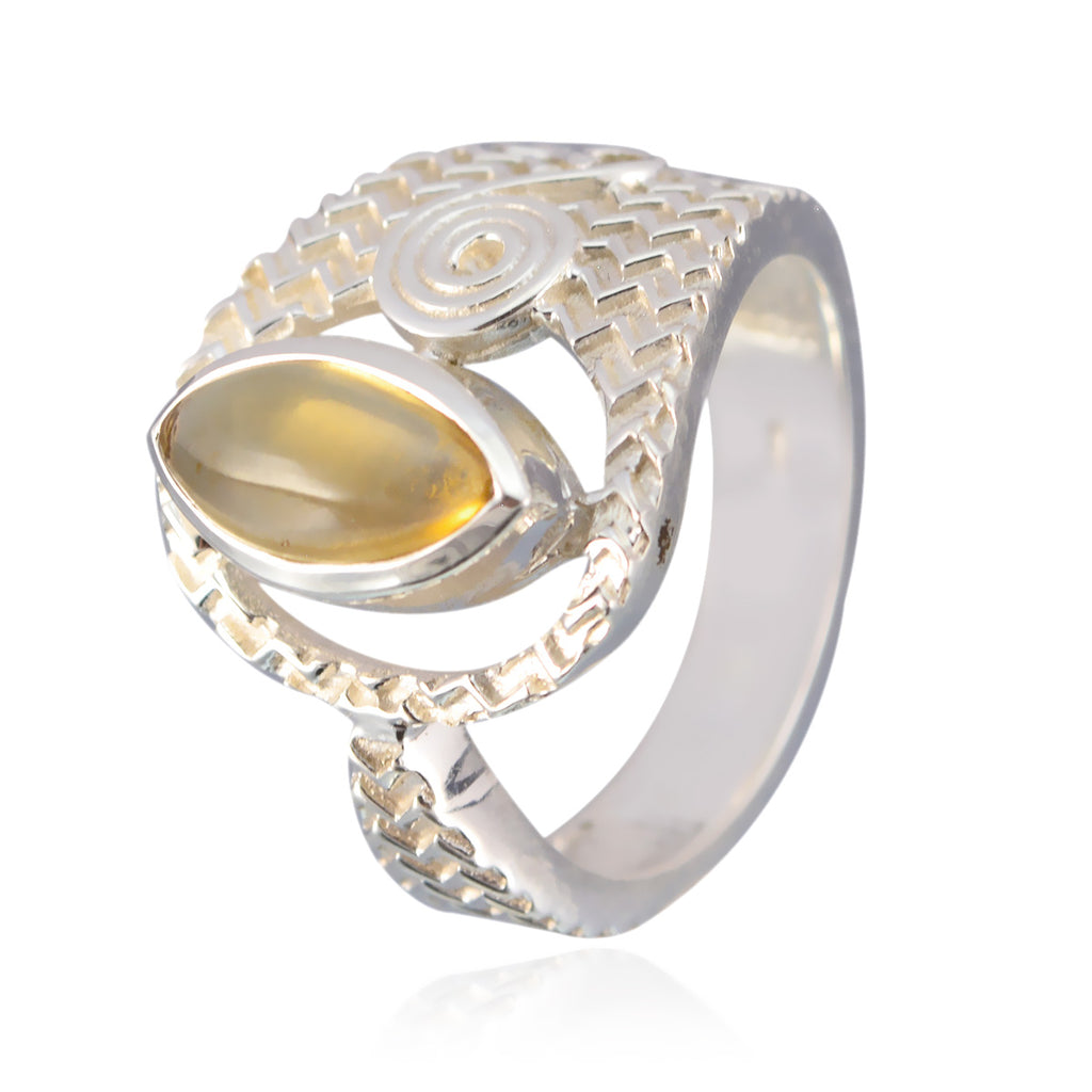 Citrine Solitaire Russian 925 Sterling Silver Yellow Gemstone Eye catching Art Deco Ring Jewelry