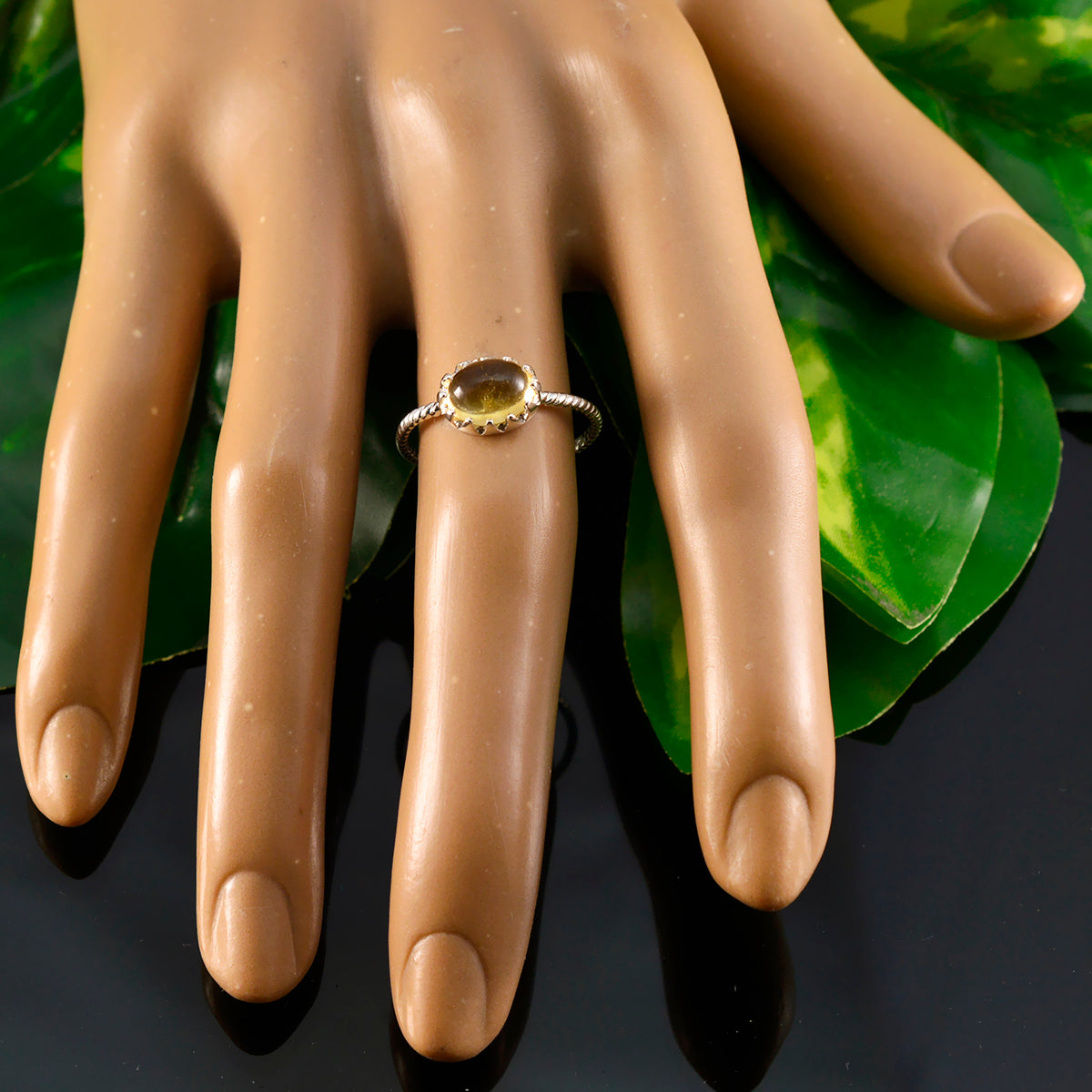 Citrine Solitaire Turkish Silver Yellow Gemstones Elegant  Twist Ring Jewellery