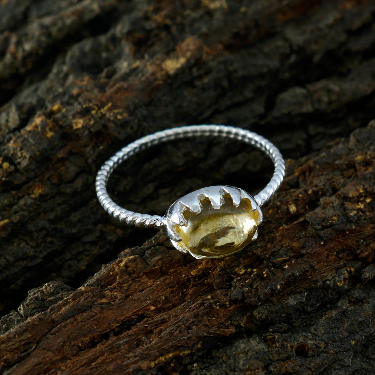 Citrine Solitaire Turkish Silver Yellow Gemstones Elegant  Twist Ring Jewellery