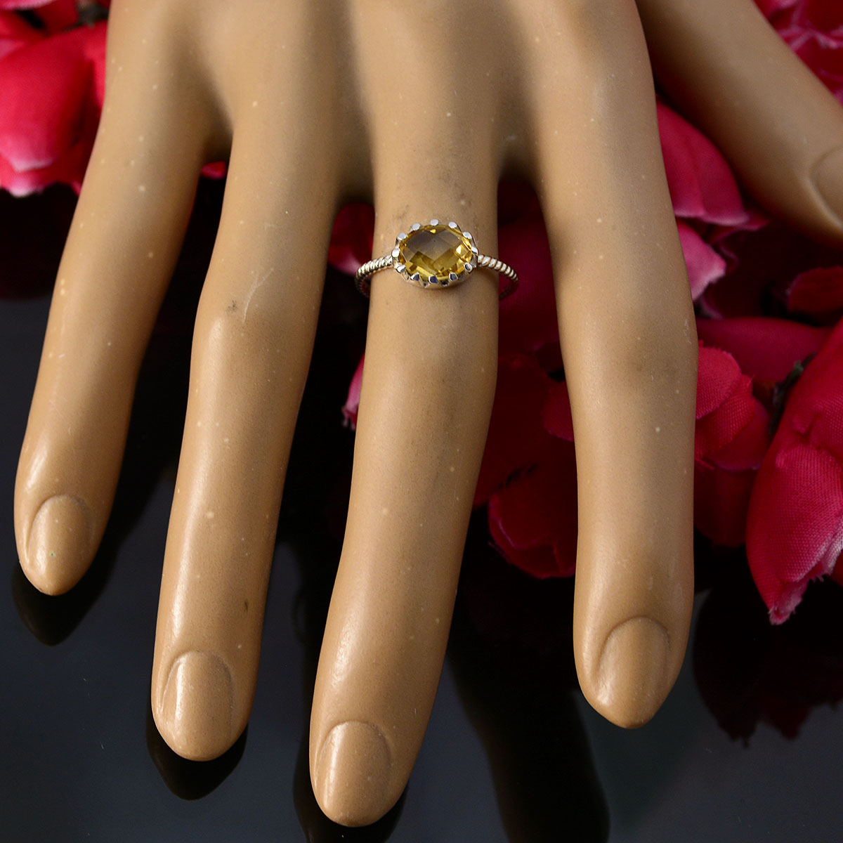 Citrine Solitaire Turkish 925 Sterling Silver Yellow Gemstones Minimalist Twist Ring Jewelry