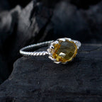 Citrine Solitaire Turkish 925 Sterling Silver Yellow Gemstones Minimalist Twist Ring Jewelry