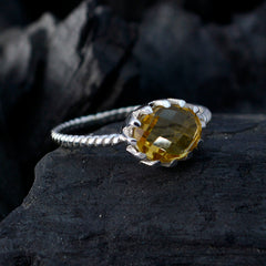 Citrine Solitaire Turkish 925 Sterling Silver Yellow Gemstones Minimalist Twist Ring Jewelry