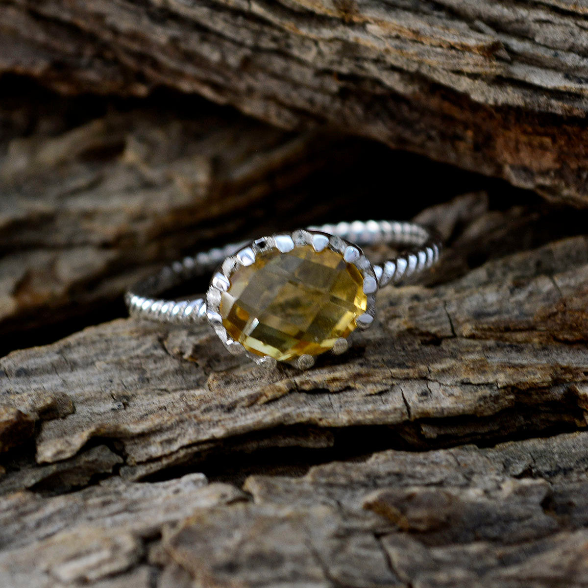 Citrine Solitaire Turkish 925 Sterling Silver Yellow Gemstones Minimalist Twist Ring Jewelry