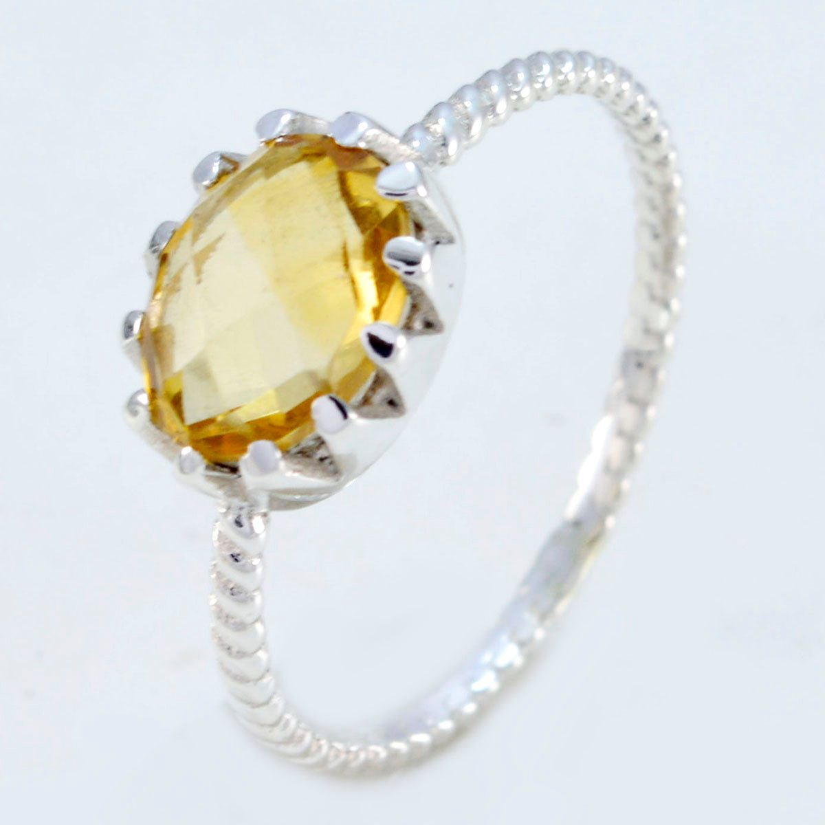 Citrine Solitaire Turkish 925 Sterling Silver Yellow Gemstones Minimalist Twist Ring Jewelry