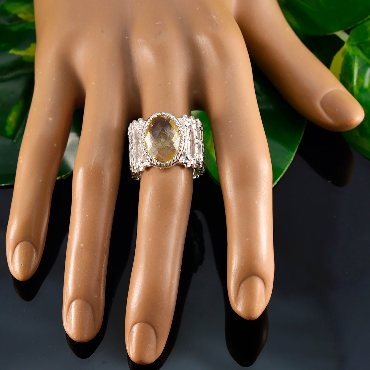 Citrin Solitär Afrikanischer Sterling Silber Gelber Edelstein Edgy Armor Band Schmuck