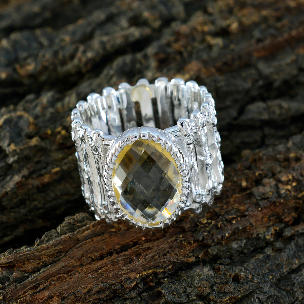 Citrin Solitär Afrikanischer Sterling Silber Gelber Edelstein Edgy Armor Band Schmuck