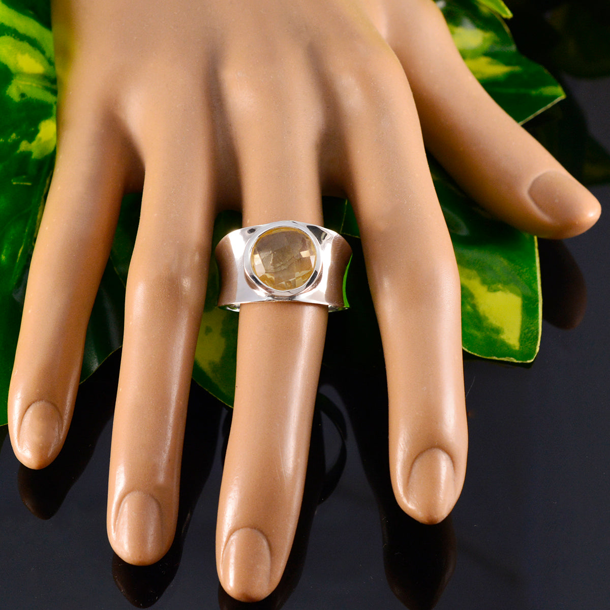 Citrine Solitaire French Sterling Silver Yellow Gemstones Edgy Armor Band Jewelry