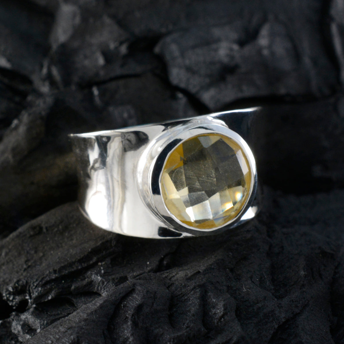 Citrine Solitaire French Sterling Silver Yellow Gemstones Edgy Armor Band Jewelry