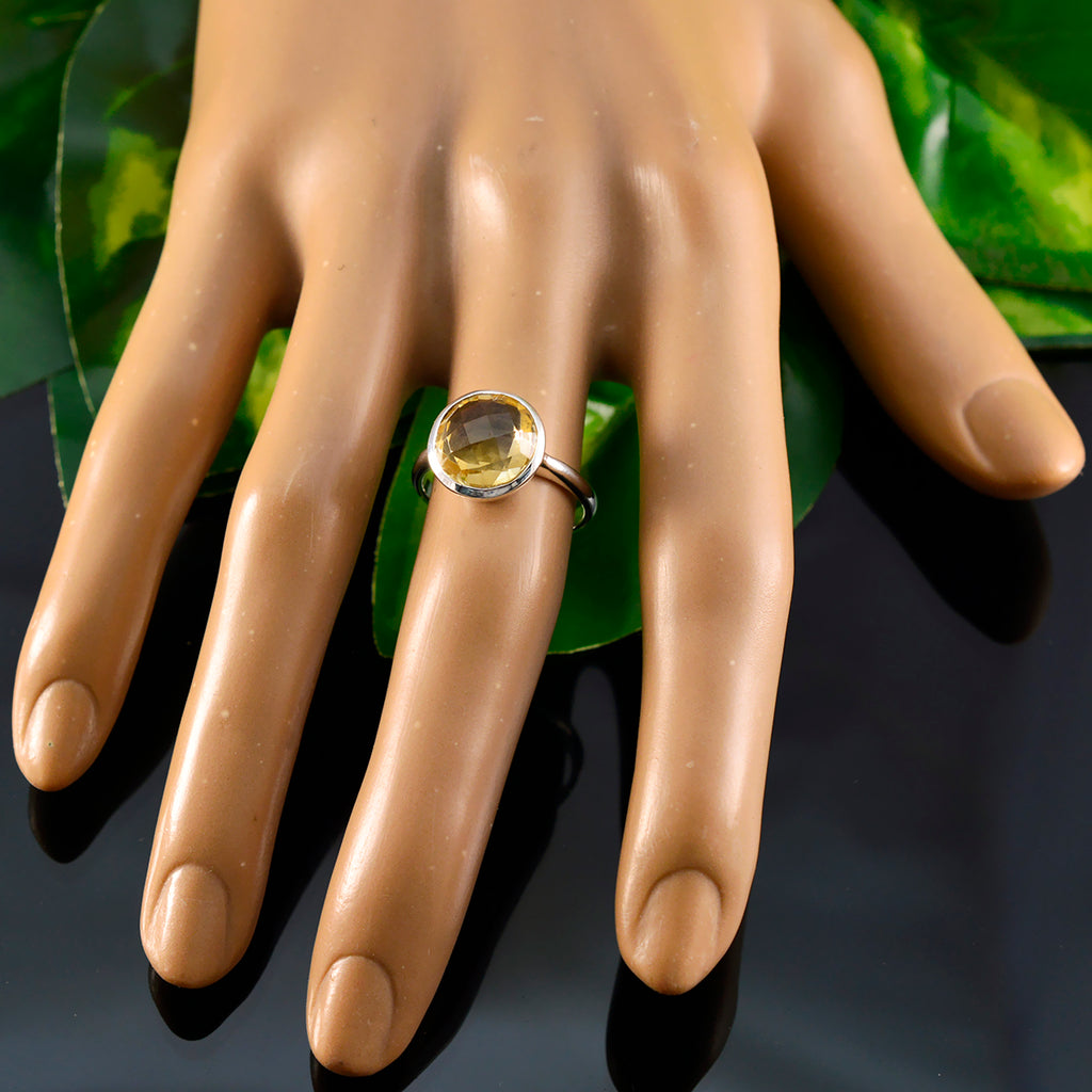 Citrine Solitaire French 925 Silver Yellow Gems Tiny Modern Ring Jewellery
