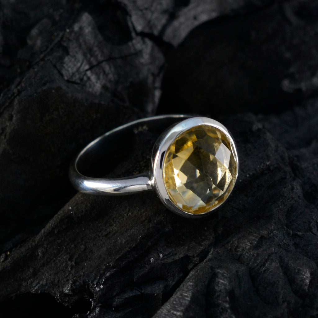Citrine Solitaire French 925 Silver Yellow Gems Tiny Modern Ring Jewellery