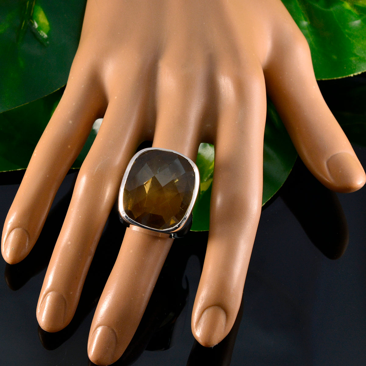 Citrine Solitaire Italian Silver Yellow Gemstones Chunky Armor Ring Jewelry