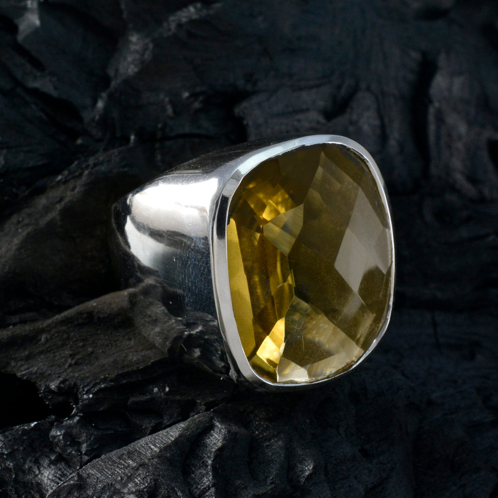 Citrine Solitaire Italian Silver Yellow Gemstones Chunky Armor Ring Jewelry