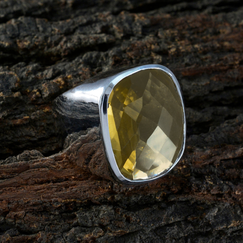 Citrine Solitaire Italian Silver Yellow Gemstones Chunky Armor Ring Jewelry