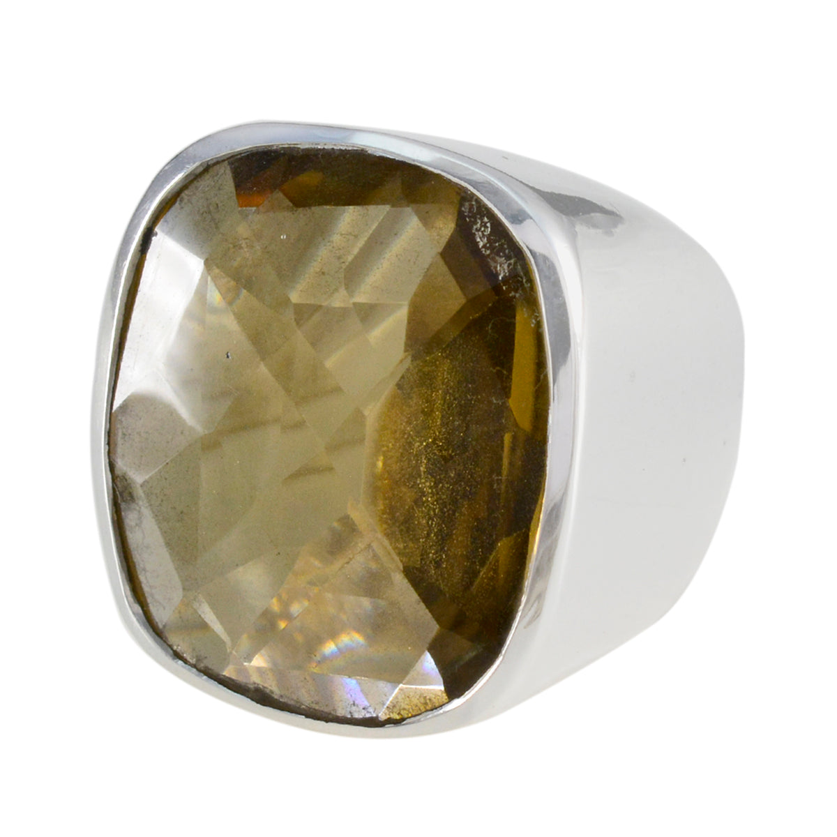 Citrine Solitaire Italian Silver Yellow Gemstones Chunky Armor Ring Jewelry Main image