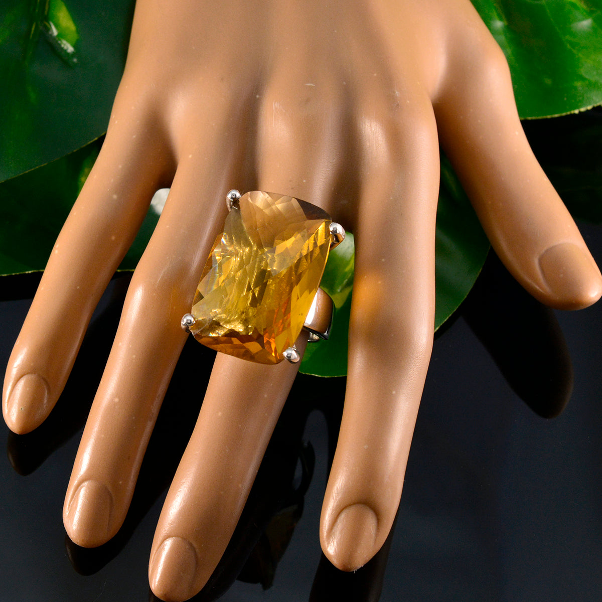 Citrine Solitaire Italian Silver Yellow Gems Chunky Armor Ring Jewelry