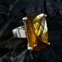 Citrine Solitaire Italian Silver Yellow Gems Chunky Armor Ring Jewelry