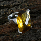 Citrine Solitaire Italian Silver Yellow Gems Chunky Armor Ring Jewelry