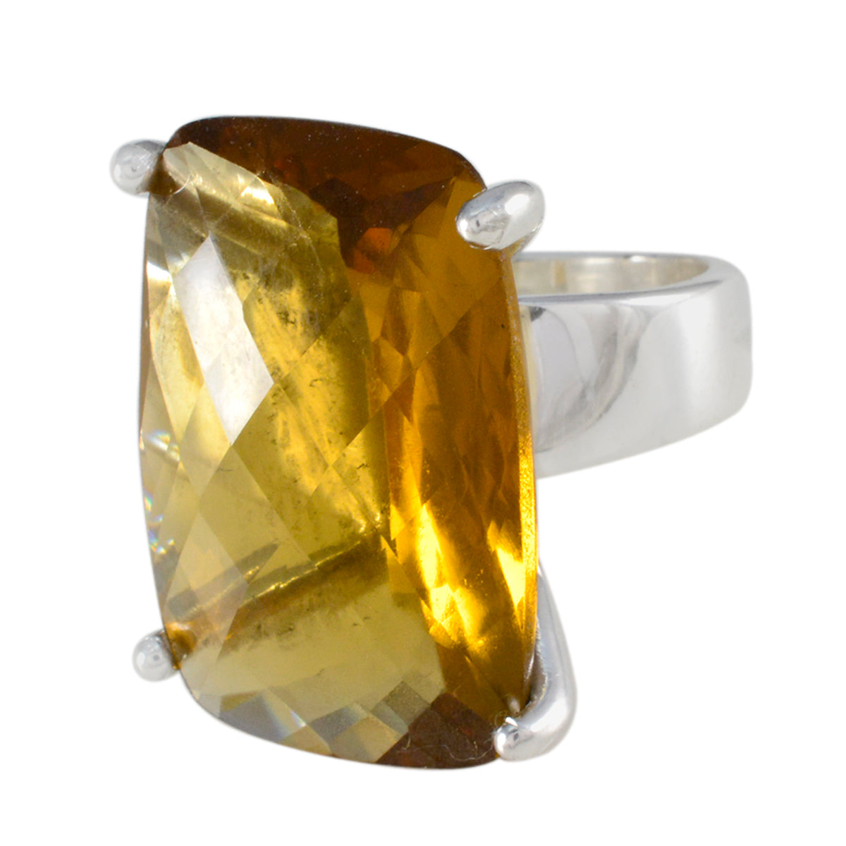 Citrine Solitaire Italian Silver Yellow Gems Chunky Armor Ring Jewelry Main image