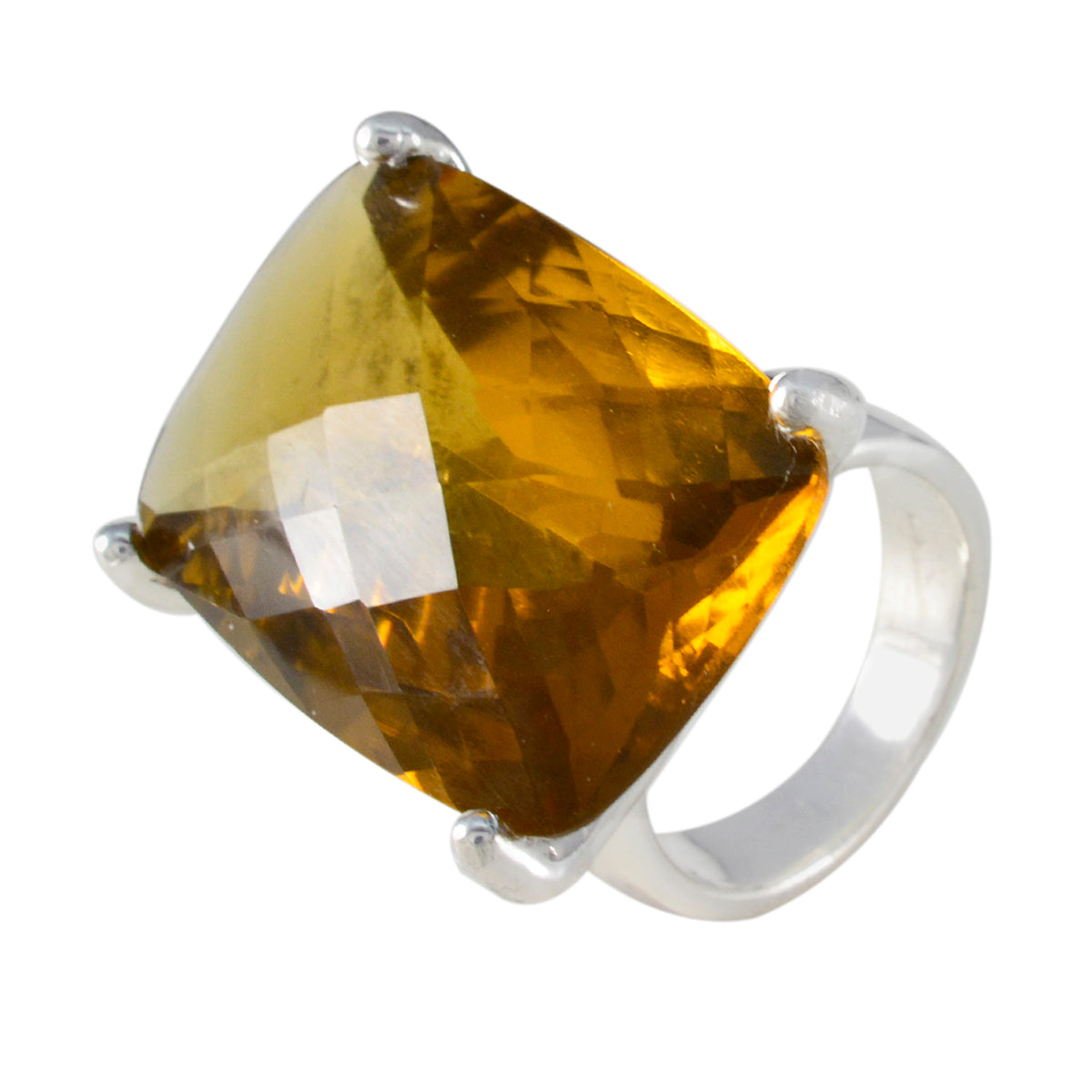 Citrine Solitaire Italian Silver Yellow Gems Chunky Armor Ring Jewelry
