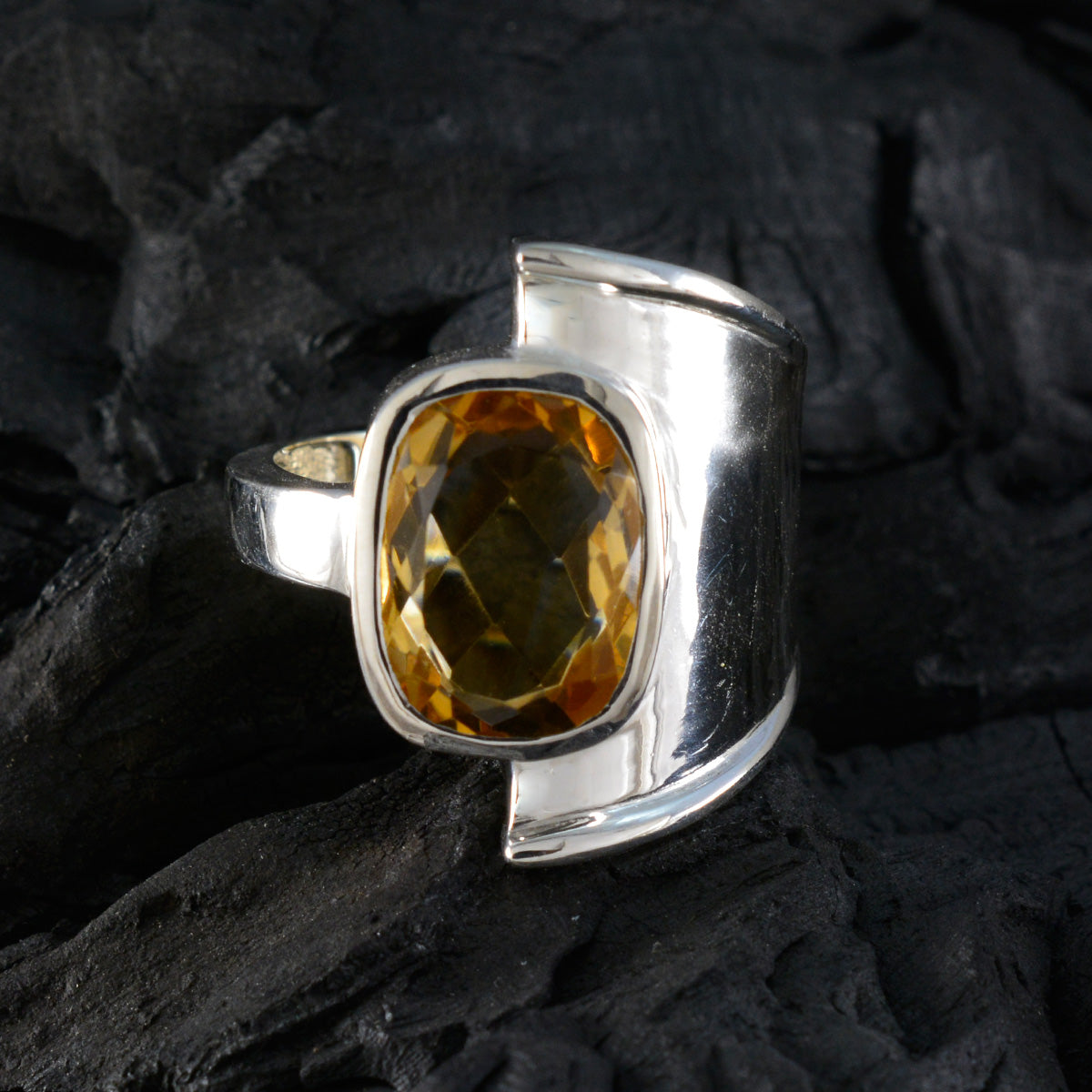 Citrine Solitaire Russian Sterling Silver Yellow Gems Essential  Abstract Ring Jewellery