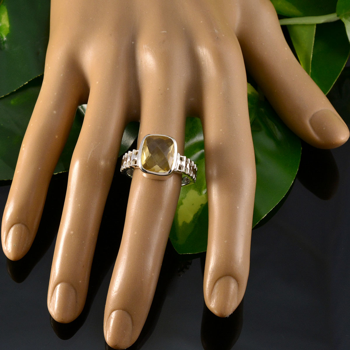 Citrine Solitaire French Sterling Silver Yellow Gemstones Mid weight Trendy Ring Jewellery