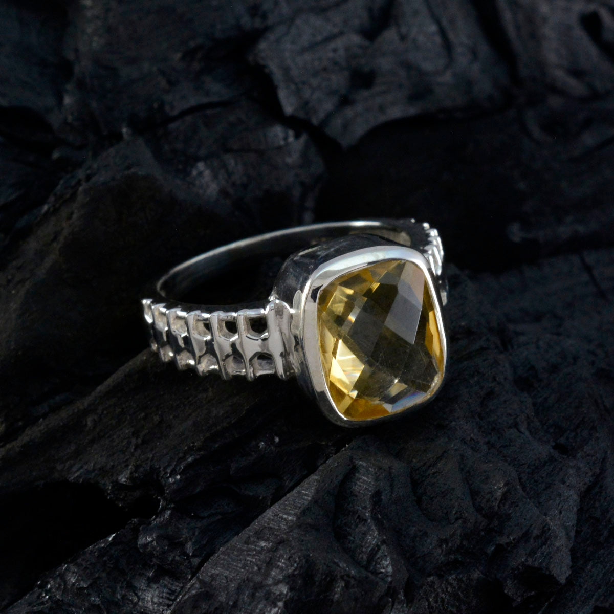 Citrine Solitaire French Sterling Silver Yellow Gemstones Mid weight Trendy Ring Jewellery