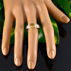 Citrine Solitaire Latin American 92.5 Silver Yellow Gemstone Mid weight Rope Wire Band Jewelry