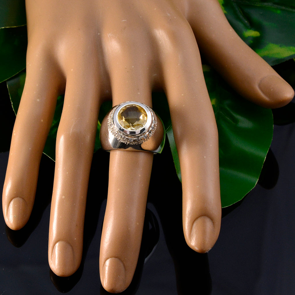 Citrine Halo German 92.5 Silver Yellow Gemstone Chunky Ethnic Ring Jewelry