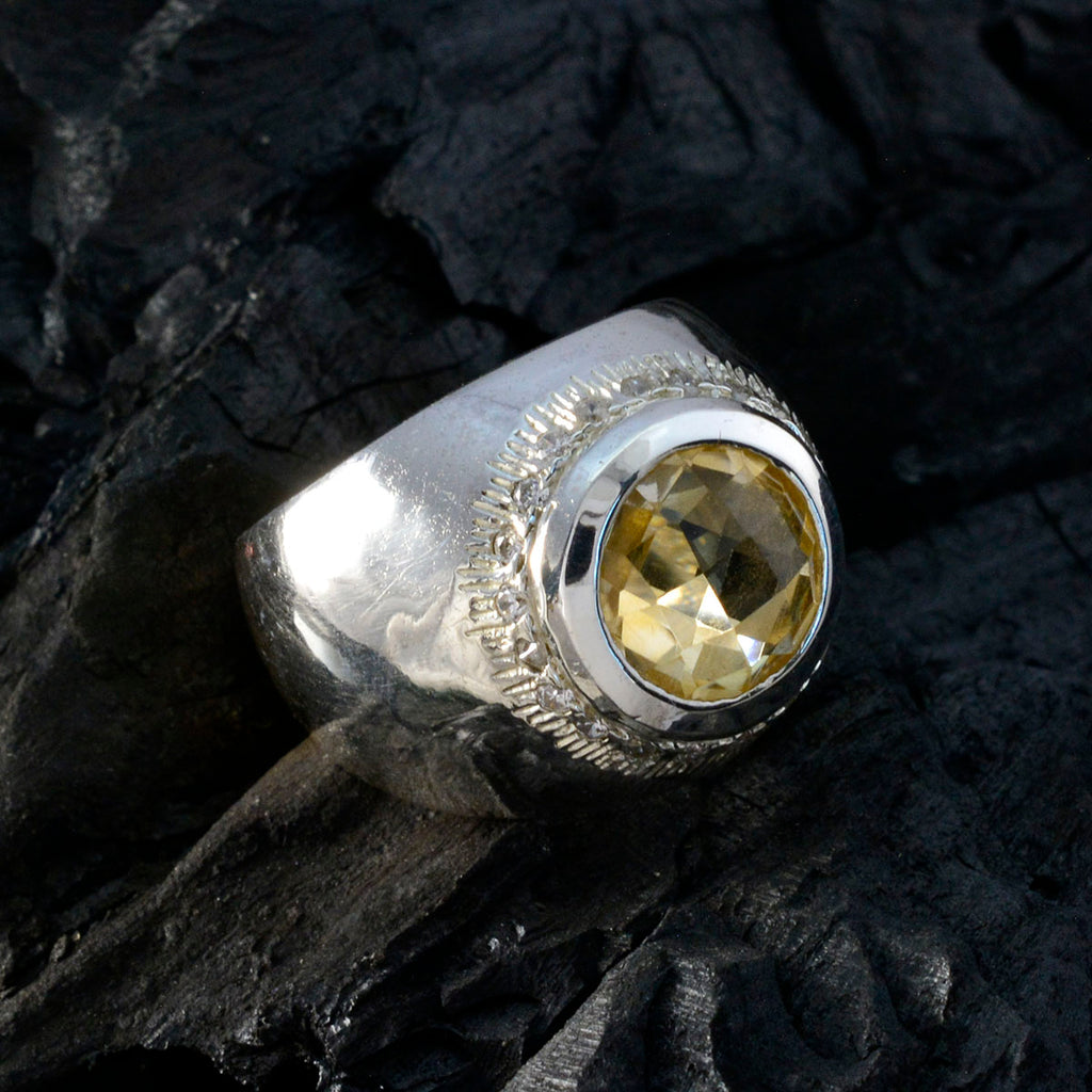 Citrine Halo German 92.5 Silver Yellow Gemstone Chunky Ethnic Ring Jewelry