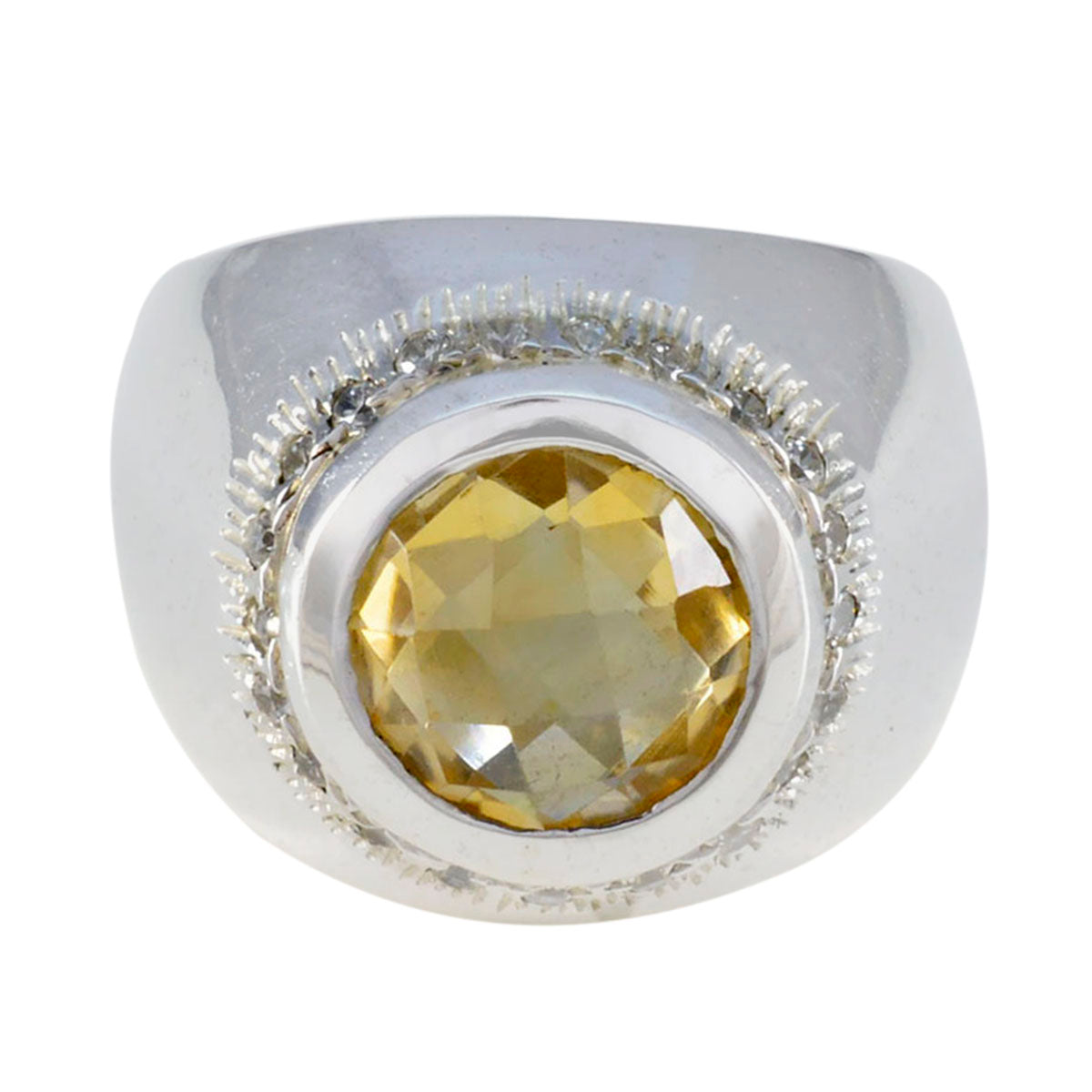 Citrine Halo German 92.5 Silver Yellow Gemstone Chunky Ethnic Ring Jewelry