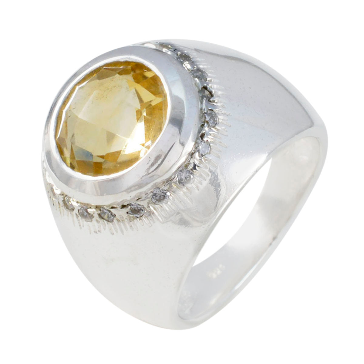 Citrine Halo German 92.5 Silver Yellow Gemstone Chunky Ethnic Ring Jewelry