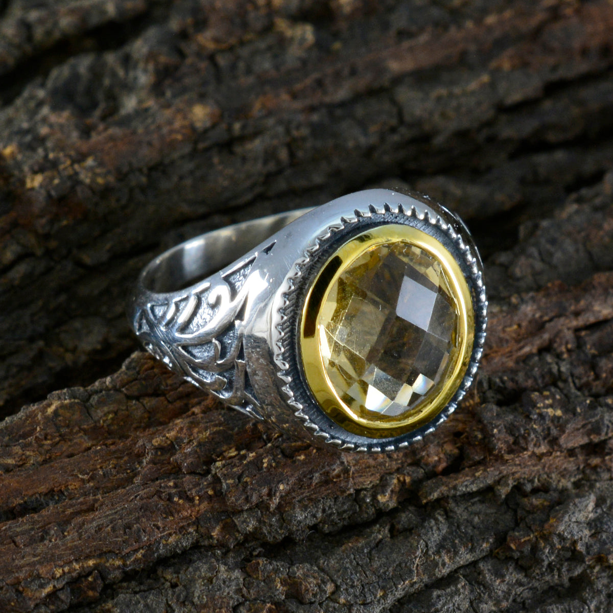 Citrine Solitaire Spanish 92.5 Silver Yellow Gems Eye catching Filigree Ring Jewellery