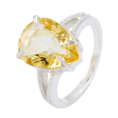 Citrine Solitaire Indian 925 Silver Yellow Gems Eye catching Feminine Ring Jewellery