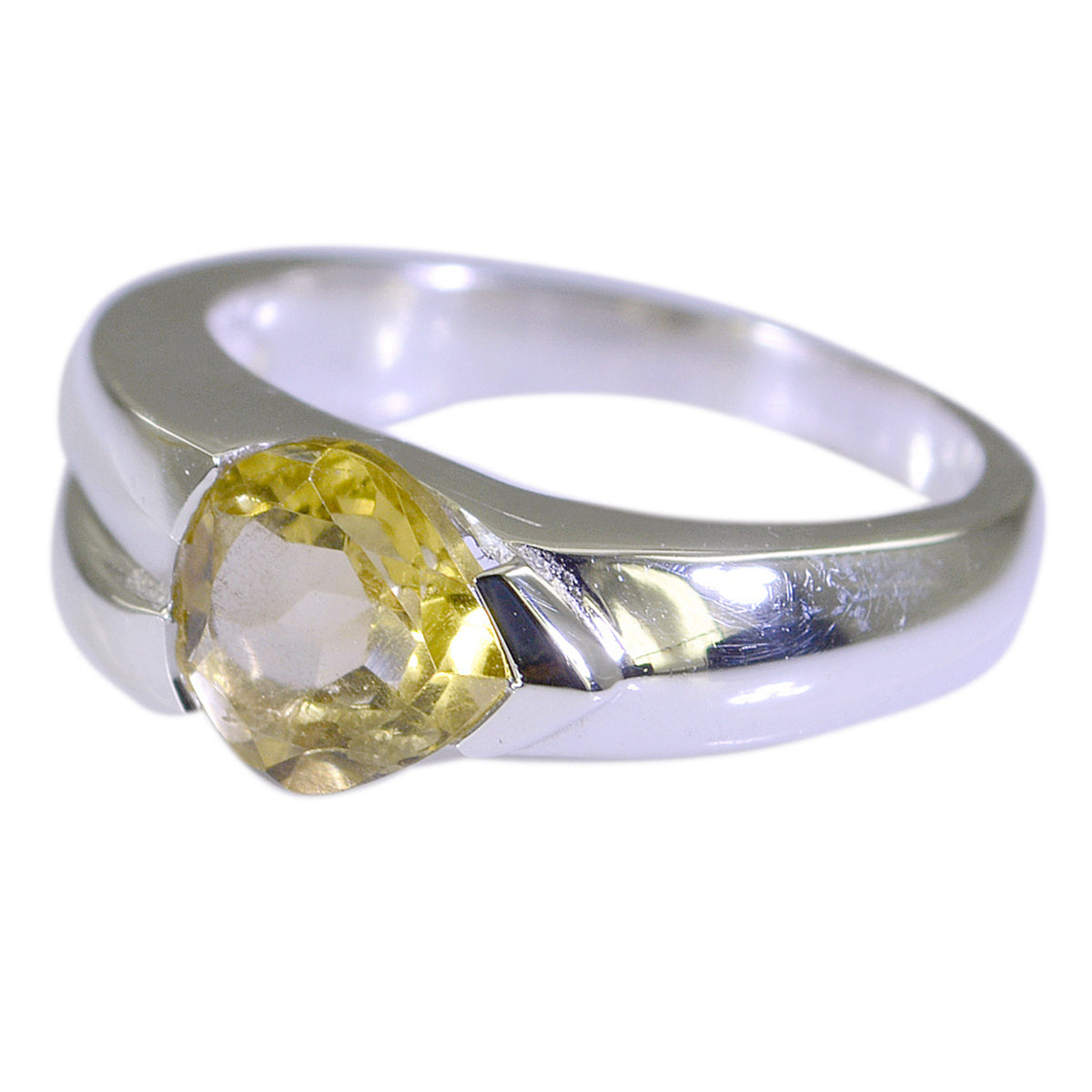 Citrine Solitaire French 92.5 Silver Yellow Gemstone Classic Engagement Ring Jewellery