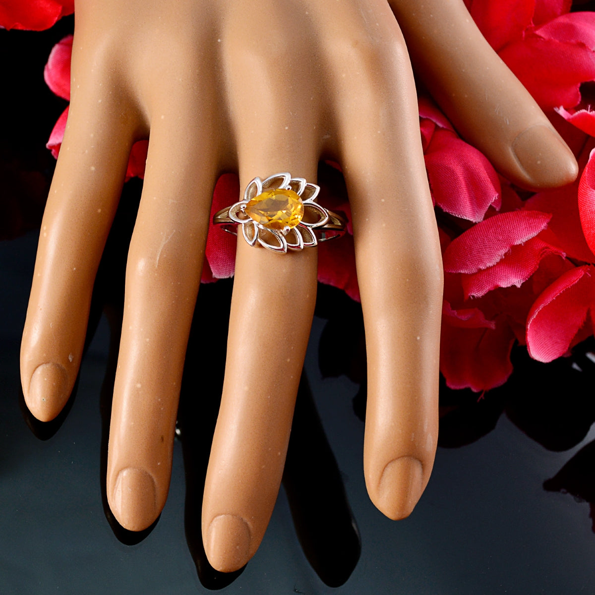 Citrine Solitaire Russian 925 Silver Yellow Gemstones Featherlight Promise Ring Jewelry
