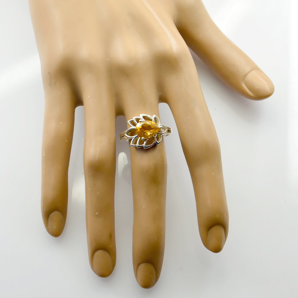 Citrine Solitaire Russian 925 Silver Yellow Gemstones Featherlight Promise Ring Jewelry