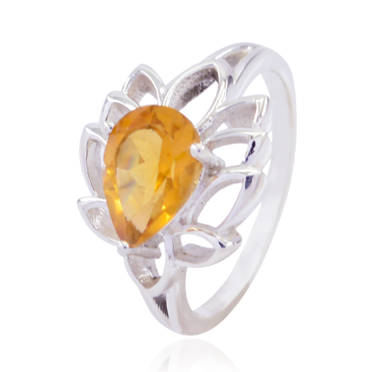 Citrine Solitaire Russian 925 Silver Yellow Gemstones Featherlight Promise Ring Jewelry