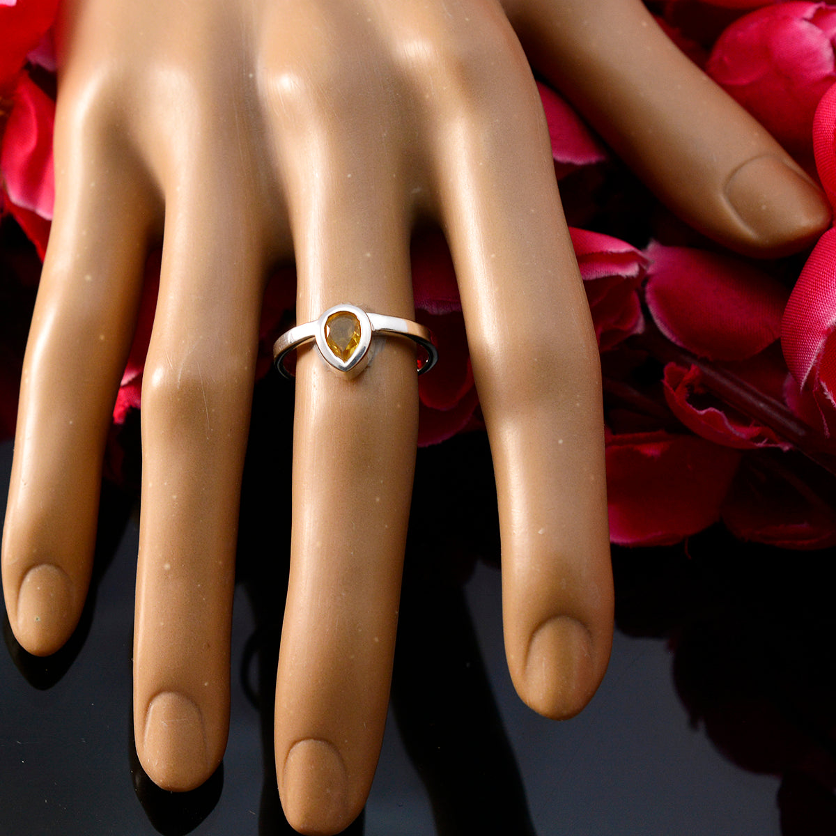 Citrine Solitaire American Sterling Silver Yellow Gemstones Dainty Romantic Ring Jewellery