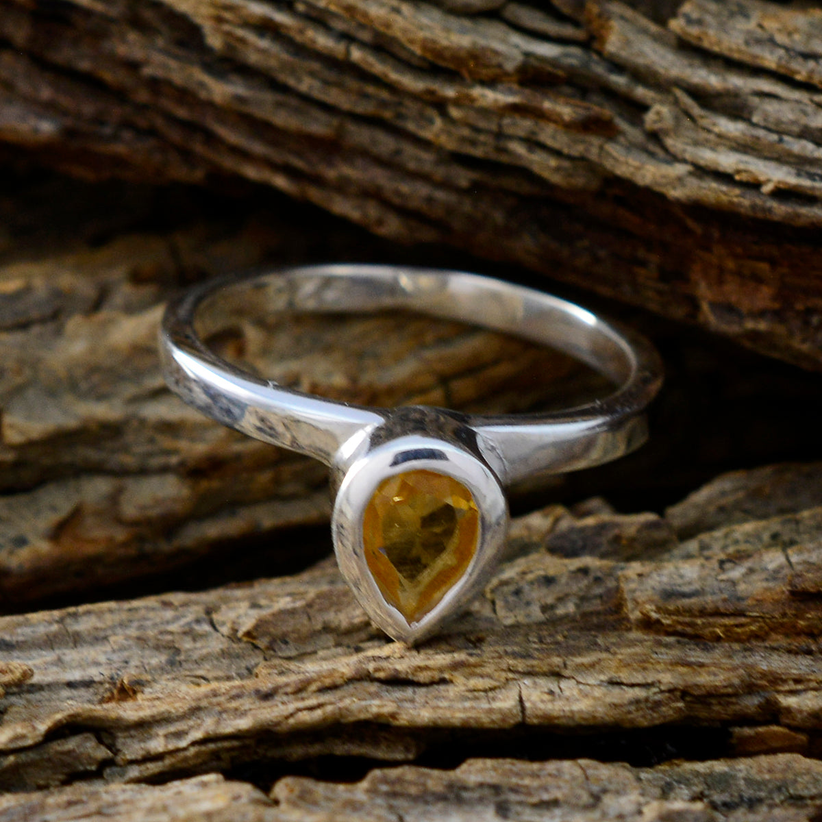 Citrine Solitaire American Sterling Silver Yellow Gemstones Dainty Romantic Ring Jewellery