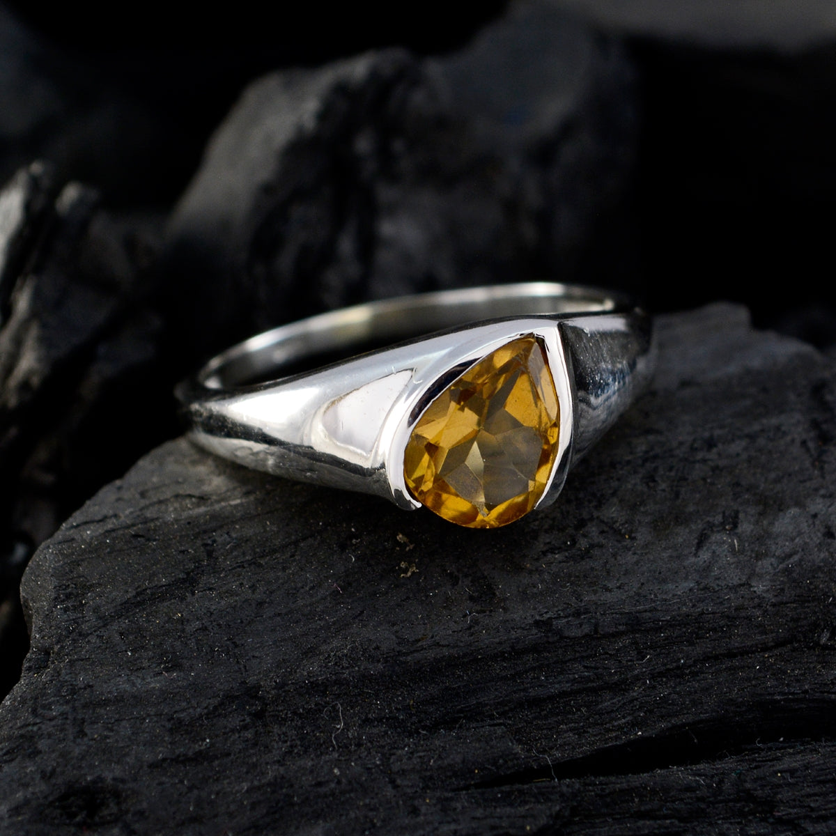 Citrine Solitaire African 92.5 Silver Yellow Gemstones Featherlight Glamorous Ring Jewellery