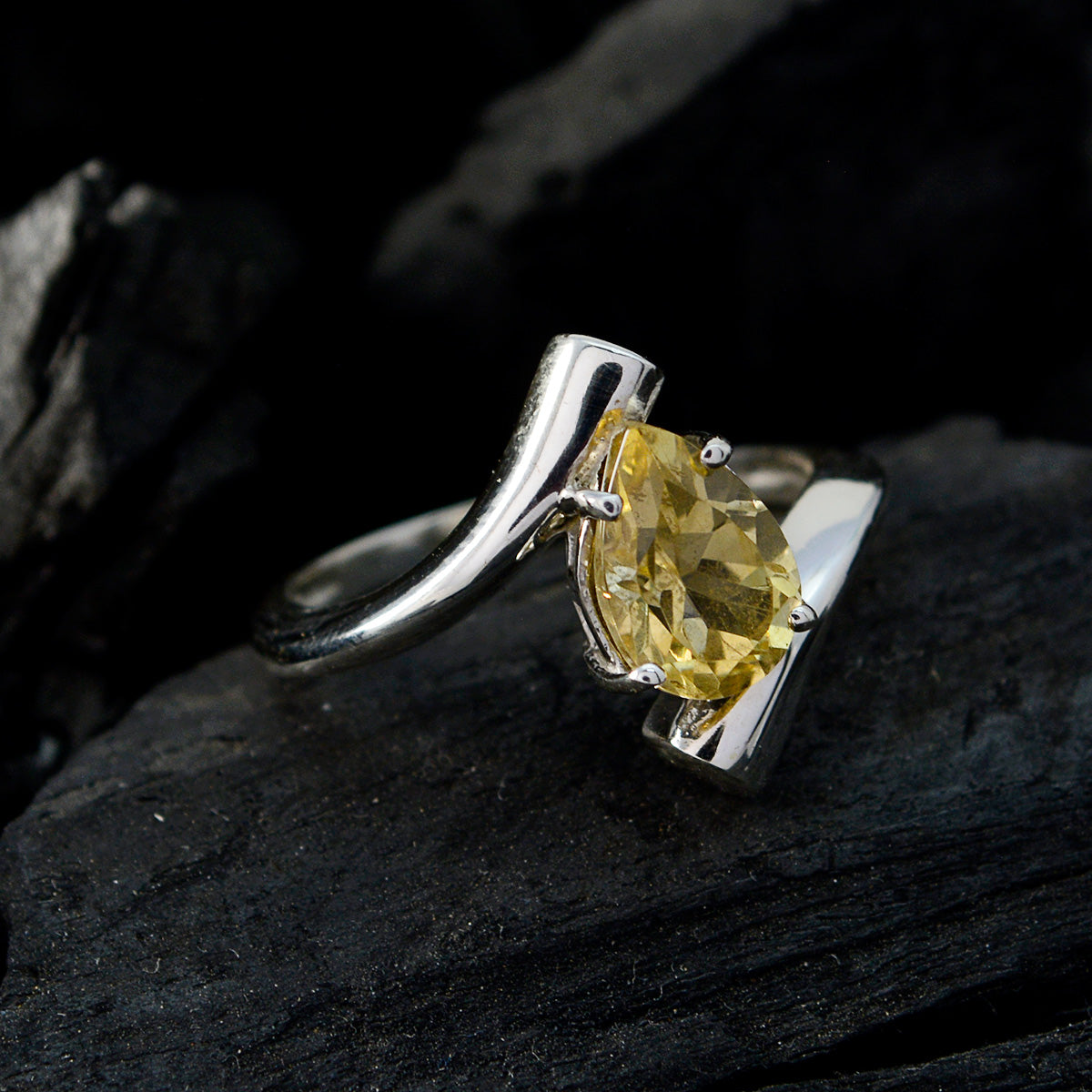 Citrine Solitaire Korean 92.5 Silver Yellow Gemstone Whisper thin Engagement Ring Jewelry