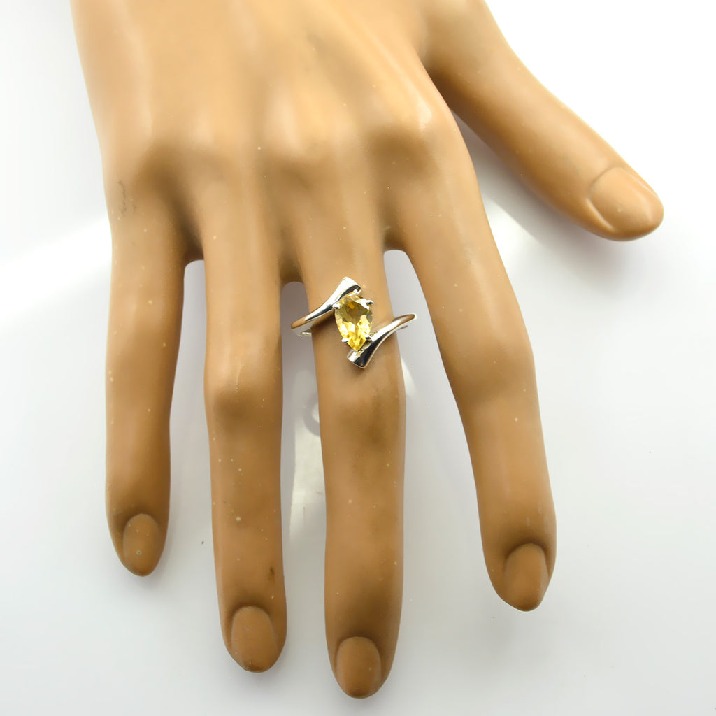 Citrine Solitaire Korean 92.5 Silver Yellow Gemstone Whisper thin Engagement Ring Jewelry
