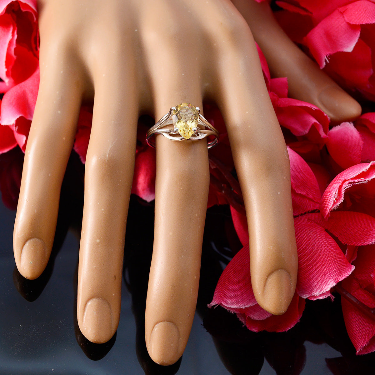 Citrine Solitaire American 925 Silver Yellow Gems Dainty Love Ring Jewelry