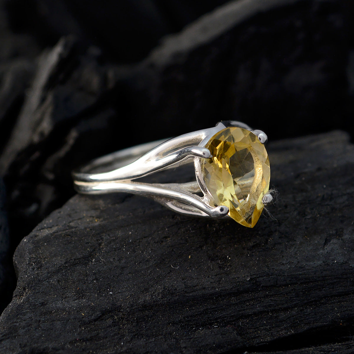 Citrine Solitaire American 925 Silver Yellow Gems Dainty Love Ring Jewelry