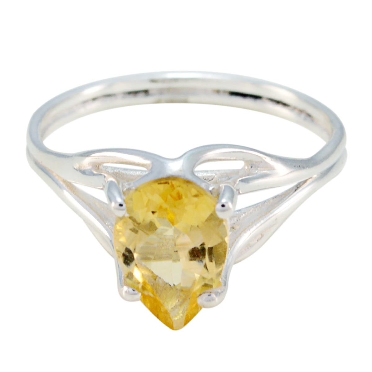 Citrine Solitaire American 925 Silver Yellow Gems Dainty Love Ring Jewelry メイン画像