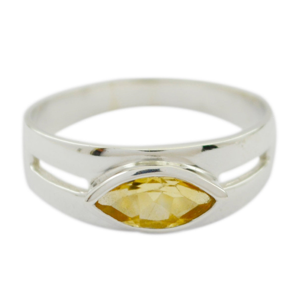 Citrine Solitaire French 925 Sterling Silver Yellow Gemstone Slim Modern Ring Jewellery