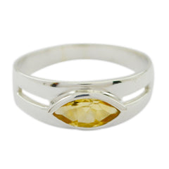 Citrine Solitaire French 925 Sterling Silver Yellow Gemstone Slim Modern Ring Jewellery