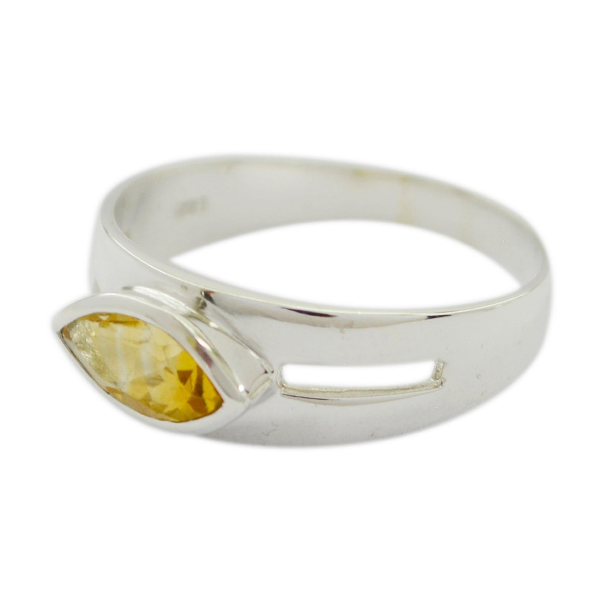 Citrine Solitaire French 925 Sterling Silver Yellow Gemstone Slim Modern Ring Jewellery